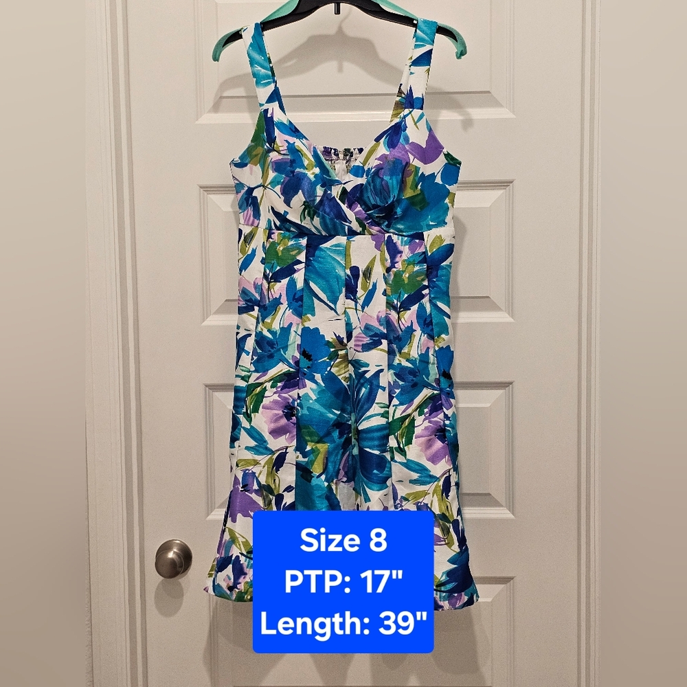 R&K Originals Adjustable Strap Multi-color Floral Print Dress, NWOT, Size 8 - Picture 1 of 9